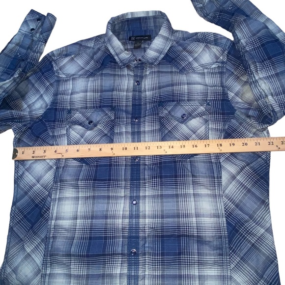 INC Blue Plaid Snap Down Shirt - Men’s Medium International Concepts - Picture 3 of 14